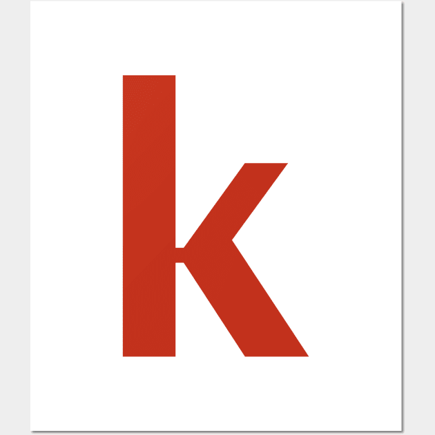 Letter k in Red Text Minimal Typography Wall Art by ellenhenryart